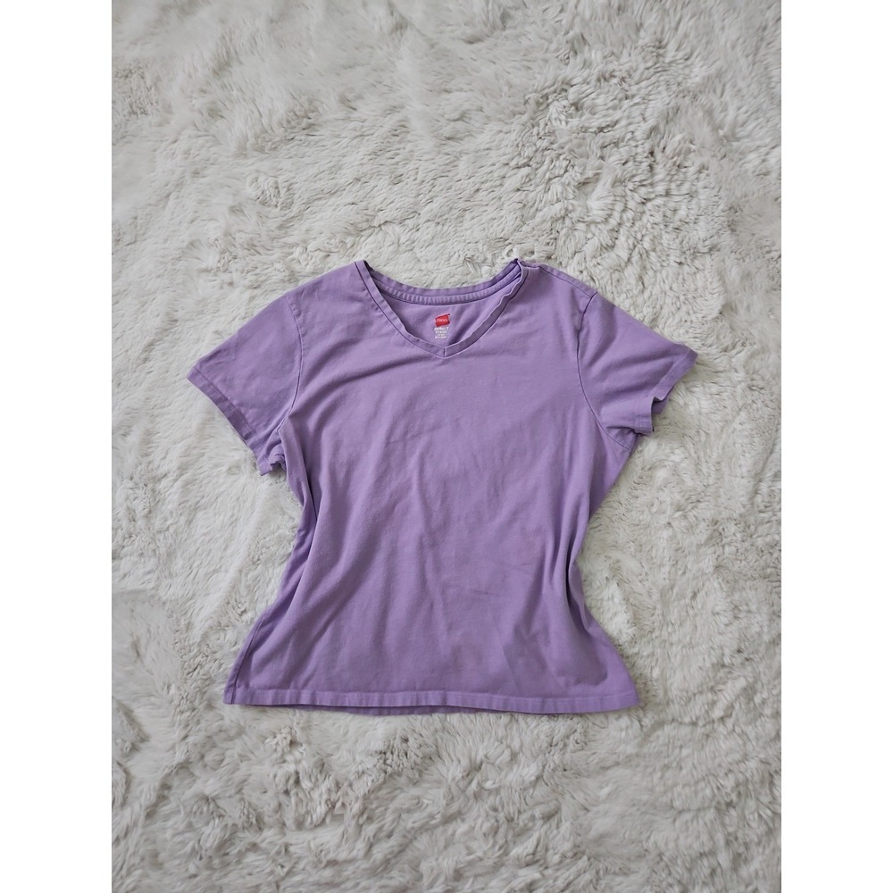 Hanes Women's Purple Perfect T Stretch‎ V-Neck Short Sleeve Shirt Large